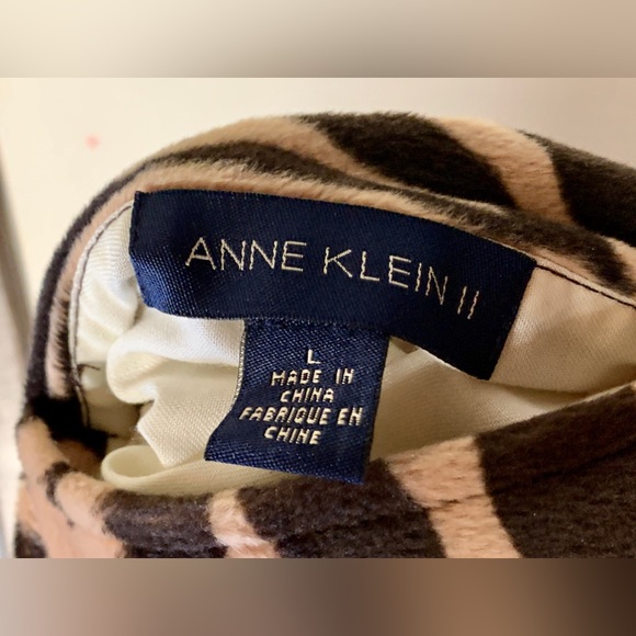 Women’s Large Anne Klein II Reversible Brown Shell/Faux Fur Zebra Stripe Coat - Picture 11 of 16